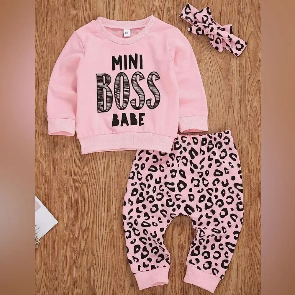 Mini Boss Babe Baby Toddler Girl 3 Piece Outfit New!